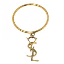مملوكة مسبقًا Saint Laurent Paris Signature Monogram Gold Plated Silver Charm Ring Size 56