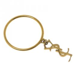 مملوكة مسبقًا Saint Laurent Paris Signature Monogram Gold Plated Silver Charm Ring Size 56
