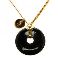 Pre Owned Saint Laurent Paris Black Resin Charm Rose Gold Tone Bracelet 19cm