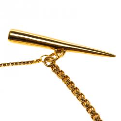 Pre Owned Saint Laurent Paris Black Resin Charm Rose Gold Tone Bracelet 19cm