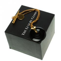 Pre Owned Saint Laurent Paris Black Resin Charm Rose Gold Tone Bracelet 19cm