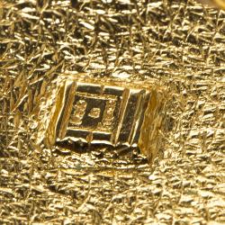 Pre Owned Saint Laurent Paris Logo Square Textured Gold Tone Clip-on Earrings