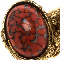 Pre Owned خاتم سان لوران باريس أرتي لون ذهبي كابوشون زجاج وردي محمر مقاس 54.5