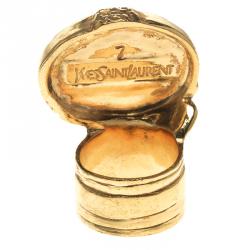 Pre Owned خاتم سان لوران باريس أرتي لون ذهبي كابوشون زجاج وردي محمر مقاس 54.5