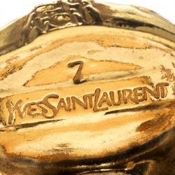 Pre Owned خاتم سان لوران باريس أرتي لون ذهبي كابوشون زجاج وردي محمر مقاس 54.5