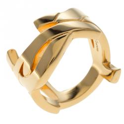 Pre Owned Saint Laurent Paris Cassandre Gold Tone Ring Size 52