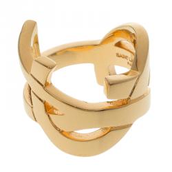 Pre Owned Saint Laurent Paris Cassandre Gold Tone Ring Size 52