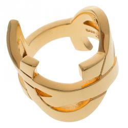 Pre Owned Saint Laurent Paris Cassandre Gold Tone Ring Size 52