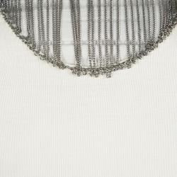 مملوكة مسبقًا توب سان لوران باريس حرير جيرسيه كريمي بسلسلة مزخرفة M