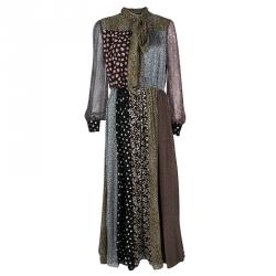 Pre Owned Saint Laurent Paris Multicolor Silk Patchwork Tie Detail Boheme Maxi Dress M