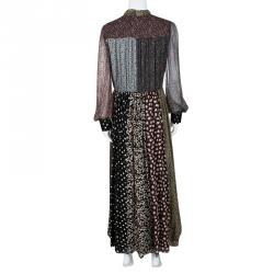 Pre Owned Saint Laurent Paris Multicolor Silk Patchwork Tie Detail Boheme Maxi Dress M