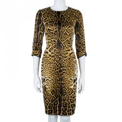 Pre Owned فستان سان لوران نقوش جلد النمر حرير M