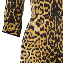 Pre Owned فستان سان لوران نقوش جلد النمر حرير M