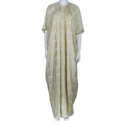 Pre Owned Saint Laurent Paris Gold Polka Dot Long Dress M