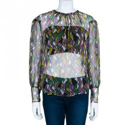 Saint Laurent Paris Multicolor Printed Sheer Top M