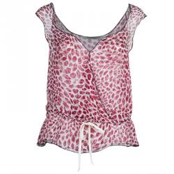 Pre Owned فستان سان لوران باريس أحمر وأبيض بلا أكمام L