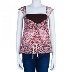 Pre Owned فستان سان لوران باريس أحمر وأبيض بلا أكمام L