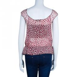 Pre Owned فستان سان لوران باريس أحمر وأبيض بلا أكمام L