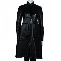 Pre Owned Saint Laurent Paris Black Leather & Shearling Reversible Coat S