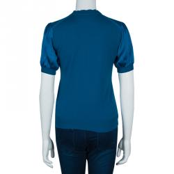 مملوكة مسبقًا Saint Laurent Paris Turquoise Wool and Silk Short Sleeve Sweater S