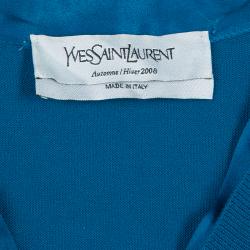 مملوكة مسبقًا Saint Laurent Paris Turquoise Wool and Silk Short Sleeve Sweater S