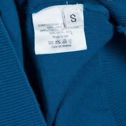 مملوكة مسبقًا Saint Laurent Paris Turquoise Wool and Silk Short Sleeve Sweater S