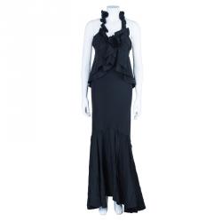 Pre Owned Saint Laurent Paris Rive Gauche Black Chiffon Evening Gown M