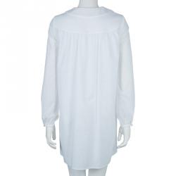 Saint Laurent Paris White Embroidered Yoke Detail Long Sleeve Cotton Dress M