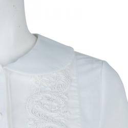 Saint Laurent Paris White Embroidered Yoke Detail Long Sleeve Cotton Dress M