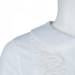 Saint Laurent Paris White Embroidered Yoke Detail Long Sleeve Cotton Dress M
