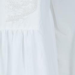 Saint Laurent Paris White Embroidered Yoke Detail Long Sleeve Cotton Dress M