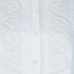 Saint Laurent Paris White Embroidered Yoke Detail Long Sleeve Cotton Dress M