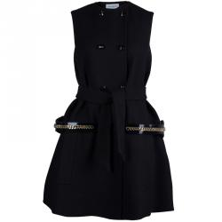 Saint Laurent Black Wool Sleeveless Belted Coat S