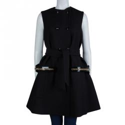 Saint Laurent Black Wool Sleeveless Belted Coat S