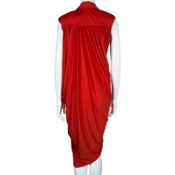 مملوكة مسبقًا Saint Laurent Paris Red Lapel Detail Draped Sleeveless Dress S