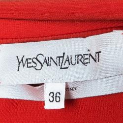مملوكة مسبقًا Saint Laurent Paris Red Lapel Detail Draped Sleeveless Dress S