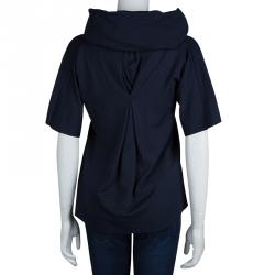 مملوكة مسبقًا توب سان لوران باريس تريكو أزرق كحلي برقبة كبيرة وفيونكة M