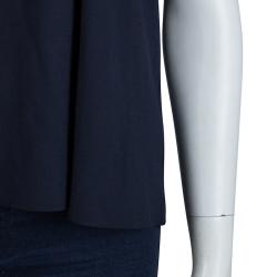 مملوكة مسبقًا توب سان لوران باريس تريكو أزرق كحلي برقبة كبيرة وفيونكة M