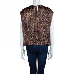 Saint Laurent Multicolor Reptile Printed Silk Cowl Neck Sleeveless Top M
