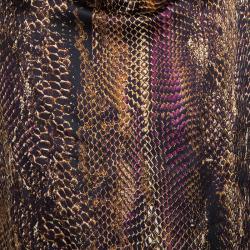 Saint Laurent Multicolor Reptile Printed Silk Cowl Neck Sleeveless Top M