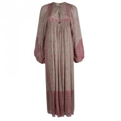 مملوكة مسبقًا فستان سان لوران باريس كم طويل نقوش أزهار بيج ماكسي M