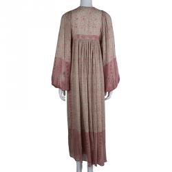 مملوكة مسبقًا فس تان سان لوران باريس كم طويل نقوش أزهار بيج ماكسي M