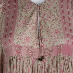 مملوكة مسبقًا فستان سان لوران باريس كم طويل نقوش أزهار بيج ماكسي M