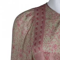 مملوكة مسبقًا فستان سان لوران باريس كم طويل نقوش أزهار بيج ماكسي M