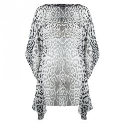 Saint Laurent Paris Monochrome Leopard Printed Silk Kaftan Top L