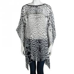 Saint Laurent Paris Monochrome Leopard Printed Silk Kaftan Top L