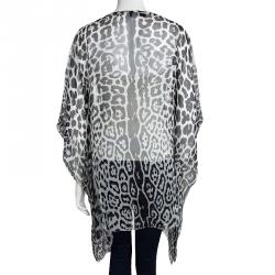 Saint Laurent Paris Monochrome Leopard Printed Silk Kaftan Top L