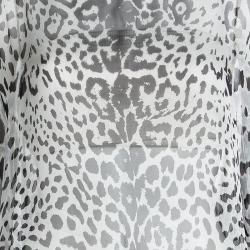 Saint Laurent Paris Monochrome Leopard Printed Silk Kaftan Top L