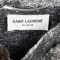Pre Owned Saint Laurent Paris Metallic Silver Pleat Detail Long Sleeve Top M