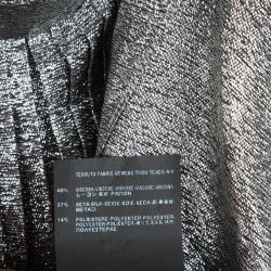 Pre Owned Saint Laurent Paris Metallic Silver Pleat Detail Long Sleeve Top M